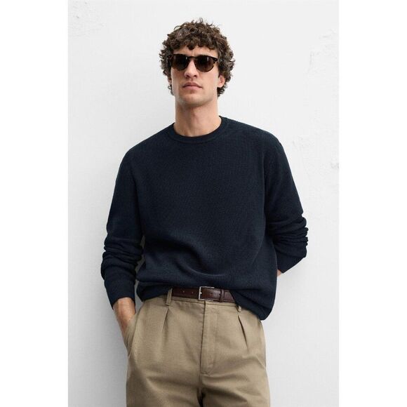 Zara Other - Zara Mens Sweater Large L Pullover Navy Blue Crew Neck Long Sleeve 3332/320 NWT